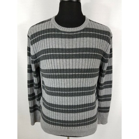 St Johns Bay Mens XL Long Sleeve Gray Stripe Sweater Winter Warm Cooler Weather - Picture 2 of 7